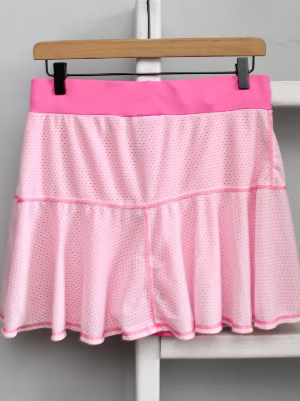 Jazzie Vintage Y2K New York 85 Pink White Mesh Jersey Mini Skirt Size Large - Picture 2 of 3